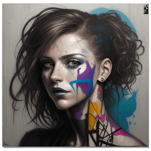 AI generated: a hyperealstic painting of a woman with graffiti on it, in the style of patrick demarchelier, mixed ...