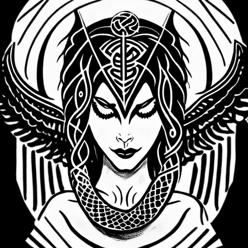 AI generated: Generate a sketch depicting Lilith, inspired by Judaic mythology.

Details:
- Include symbols like t...