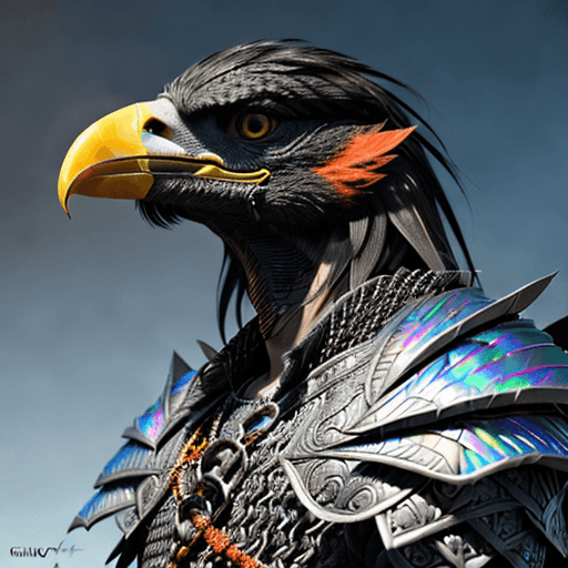 AI generated: ultra realistic photo, fantasy character portrait, male black feather anamorphic hawk face!, hyper r...