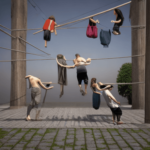 AI generated: 3d realistic render of people hang on clotheslines surrealism
