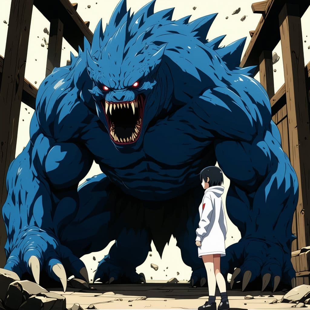 AI generated: Hinata hyuga from anime naruto, she on all fours, huge monster, rough sex