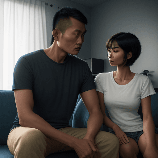 AI generated: A photorealistic ikea style interior in the morning, a 40 years old short crewcut hairstyle dutch in...