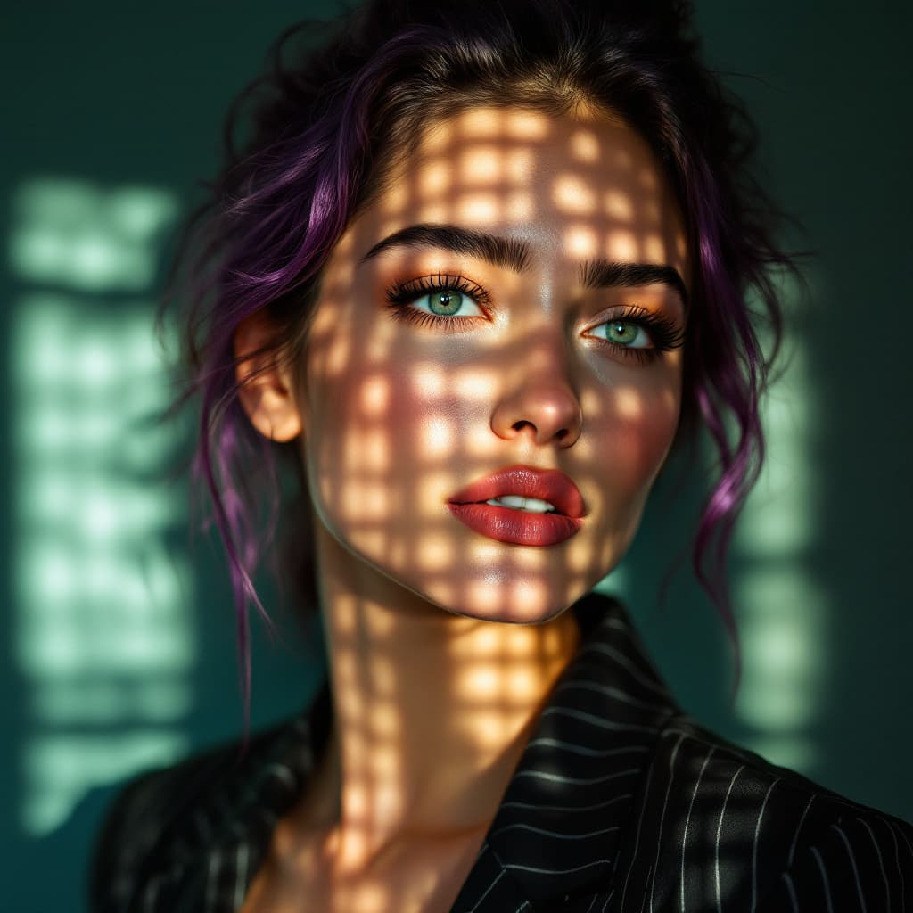 AI generated: The image captures an intimate and captivating portrait of a woman, illuminated by the soft, golden ...
