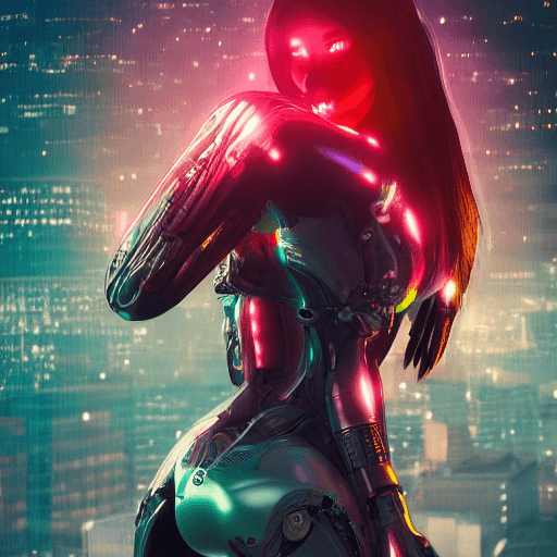AI generated: A female cyborg demon, neon, tokyo skyline, bokeh,| centered| intricate| highly detailed| breathtaki...