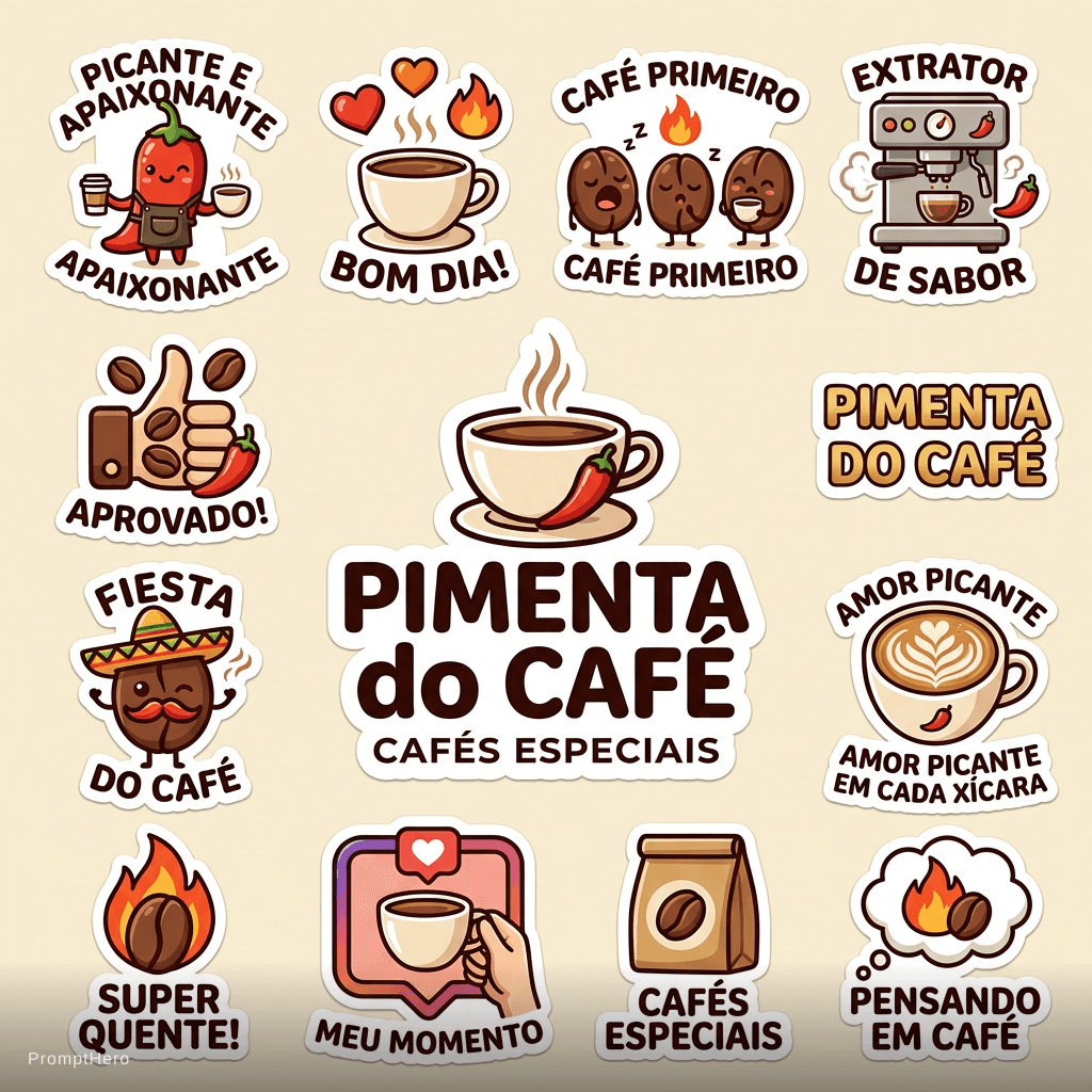 AI generated: adesivos para utilizar nos storys do Pimenta do café