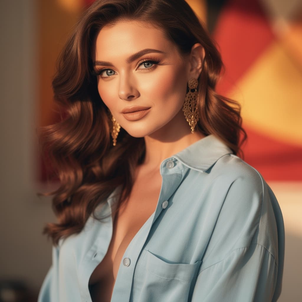 AI generated: A stunning, fit adult woman with sharp facial features and high cheekbones, her skin flawlessly smoo...