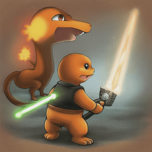 AI generated: Charmander wielding a lightsaber