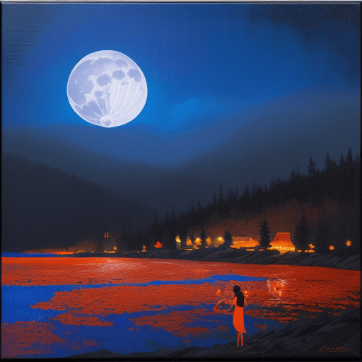 AI generated: the moonlight in bloom, painting, in the style of bay area figurative art, orange, realist figure pa...