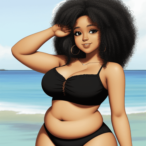 AI generated: brazilian black gril, curly hair, fat