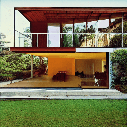 AI generated: Hyper realistic eye level exterior photo of a mid century modern style house overlooking the ocean, ...