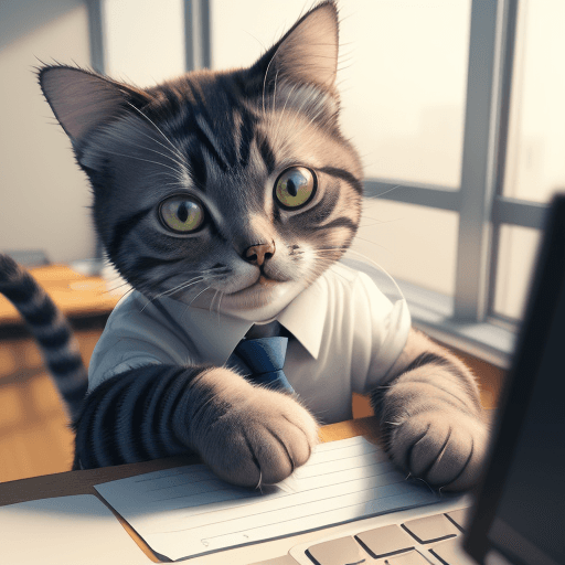 AI generated: cat is working at the office, acting like human, photorealistic, high details, masterpeace, 4k --v 5...
