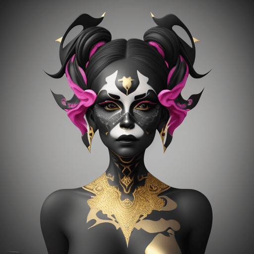AI generated: portrait of a woman, body art, black, pink, white, abstraction, sculpted, shading, bold, 3D, UHD, fr...