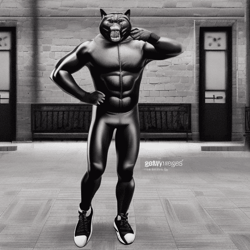 AI generated: a hyper realistic photograph of a stunning anthropomorphic panther modern athletic machoman in biker...