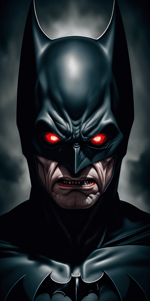 AI generated: 8k Studio Photography, Evil Batman, Scary Creepy (Grisly) Ominous, Painted with Vibrant Oils, (Illus...