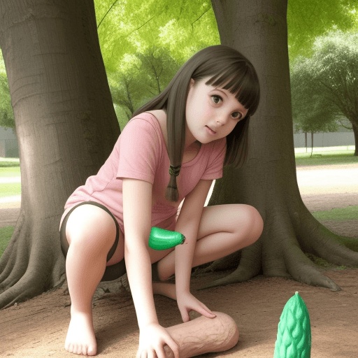 AI generated: An innocent girl playing with tree cock
