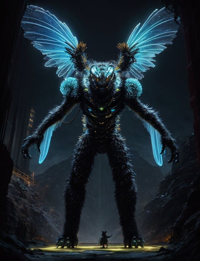 AI generated: ((best quality)), ((masterpiece)), ((realistic)), (detailed), Medium Bioluminescent Hive-like Playfu...