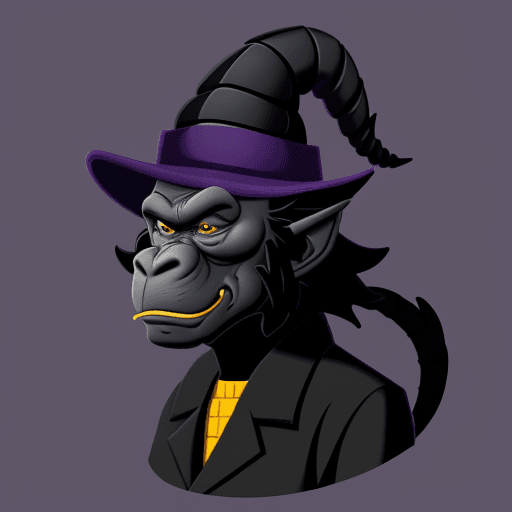AI generated: A black dragon in the style of bored ape yacht club. wearing a hat. Purple background
