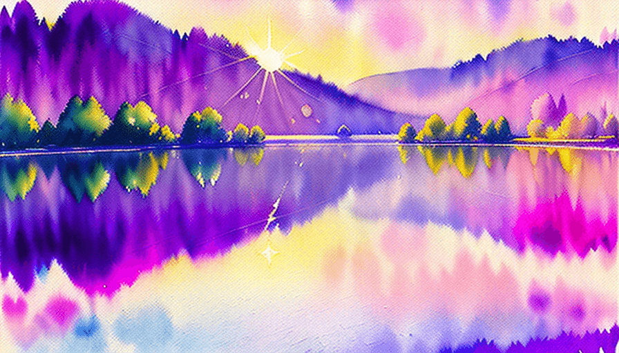 AI generated: Sparklecore Impressionism, Watercolor, Soft Brushwork, Serene Landscapes, Tranquil Lake, Glistening ...