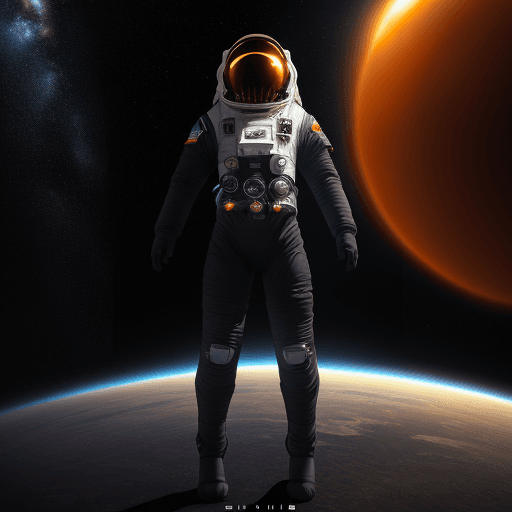 AI generated: infinite black outer space/epic extreme long shot of an astronaut in a futuristic space suit suspend...