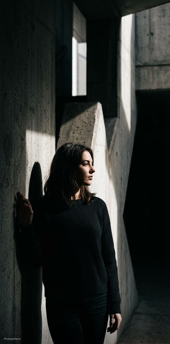 AI generated: high-resolution photograph, woman, stunning use of shadows, in the syle of crisp lines and forms,  U...
