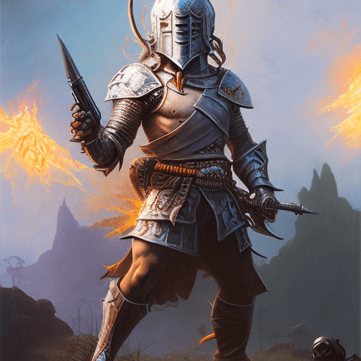 AI generated: 1970s dark fantasy book illustration art Frazetta-style drawing of sick-looking Fortnite knight with...