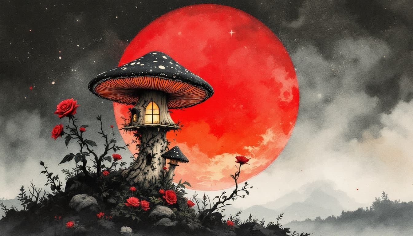 AI generated: HImage is a wet-on-wet watercolor landscape sketch retro goth-punk Traji Mii"Ranjir Rithandii A Tena...