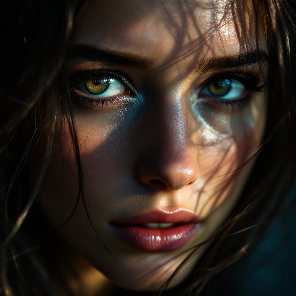 AI generated: An intense, emotional portrait: A person, close-up, their face filling almost the entire image. Thei...