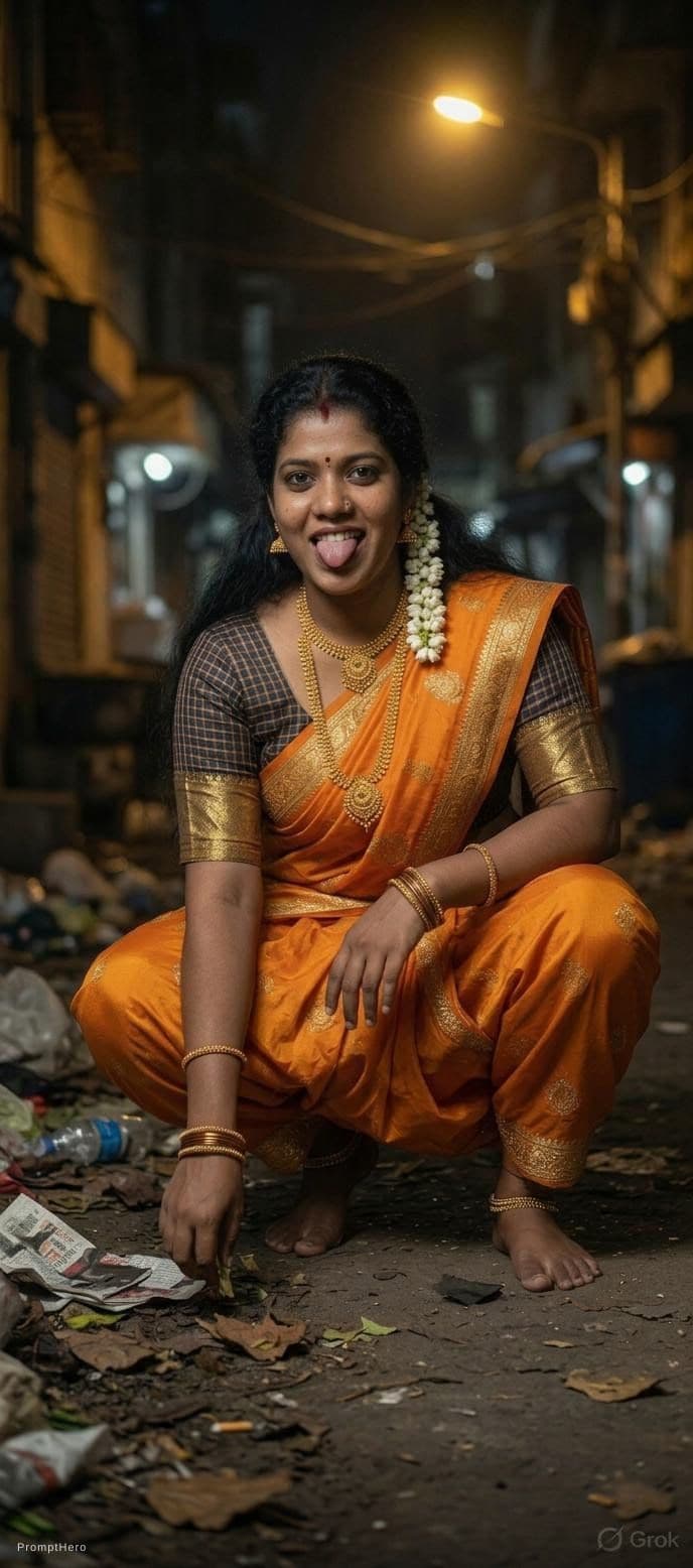 AI generated: Make this girl taking toung out and show like licking infront of camera the floor and seeing 