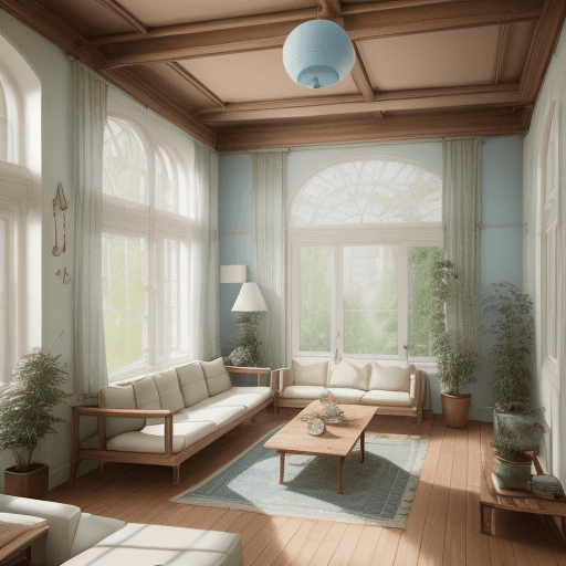 AI generated: High resolution photography interior design, dreamy sunken living room conversation pit, wooden floo...