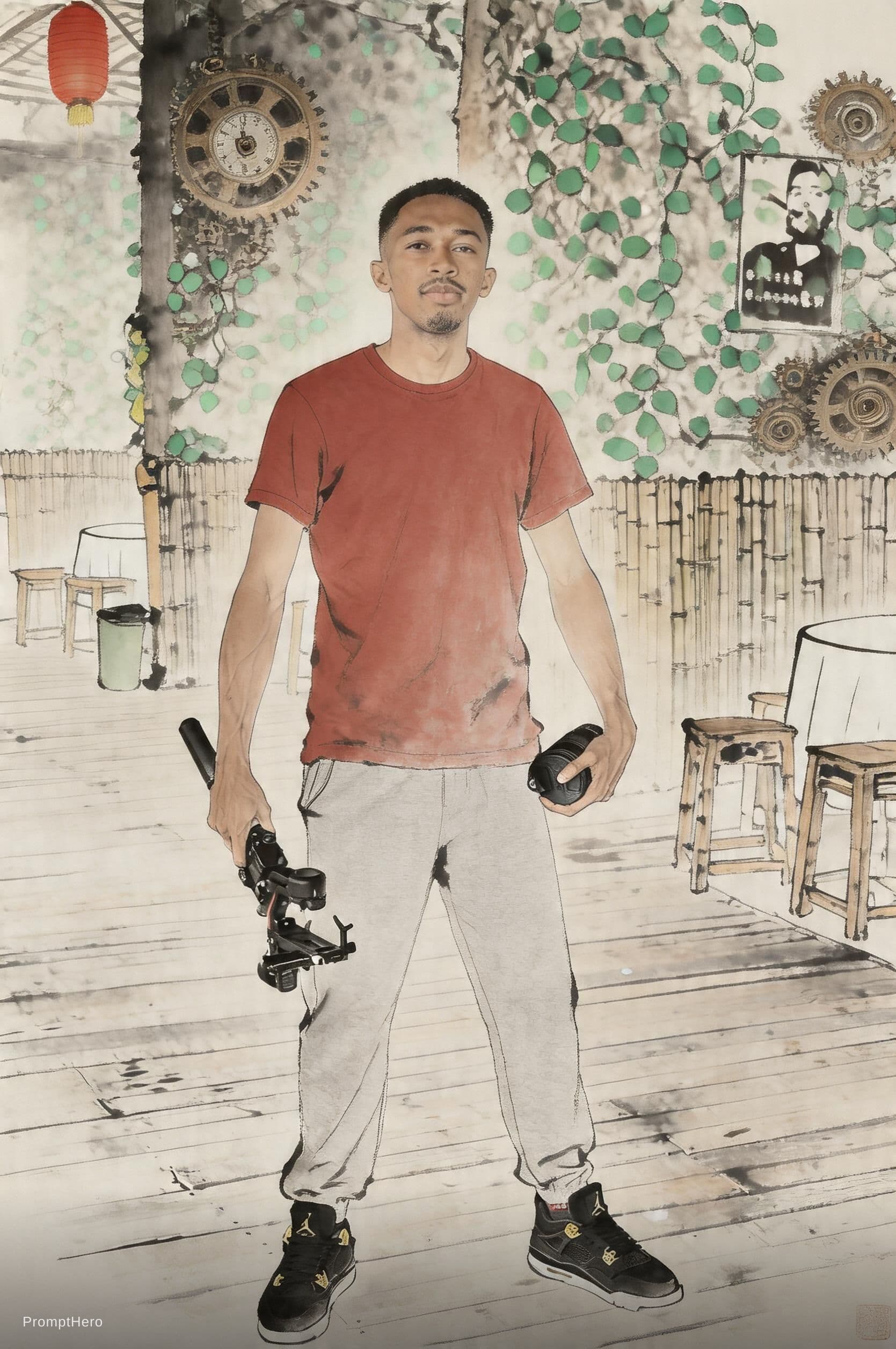 AI generated: modern chinese ink painting in green, in the style of kathrin longhurst, n.c. wyeth, energetic gestu...