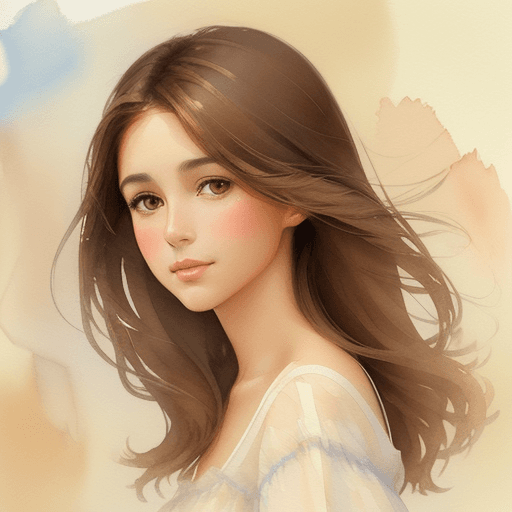 AI generated: a beautiful brown-haired woman, brown eyes, delicate washes , impressionist lightness, crisp and cle...