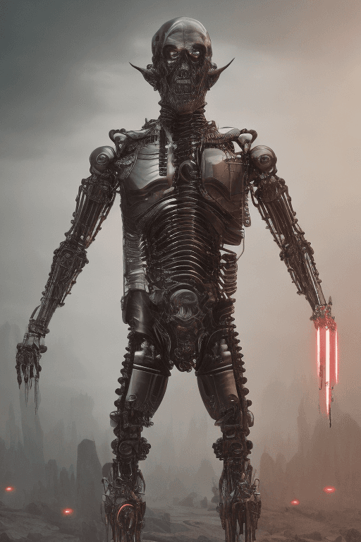 AI generated: ominous full body ancient male cyborg| full-length portrait| detailed face| Sith lord symmetric| ste...