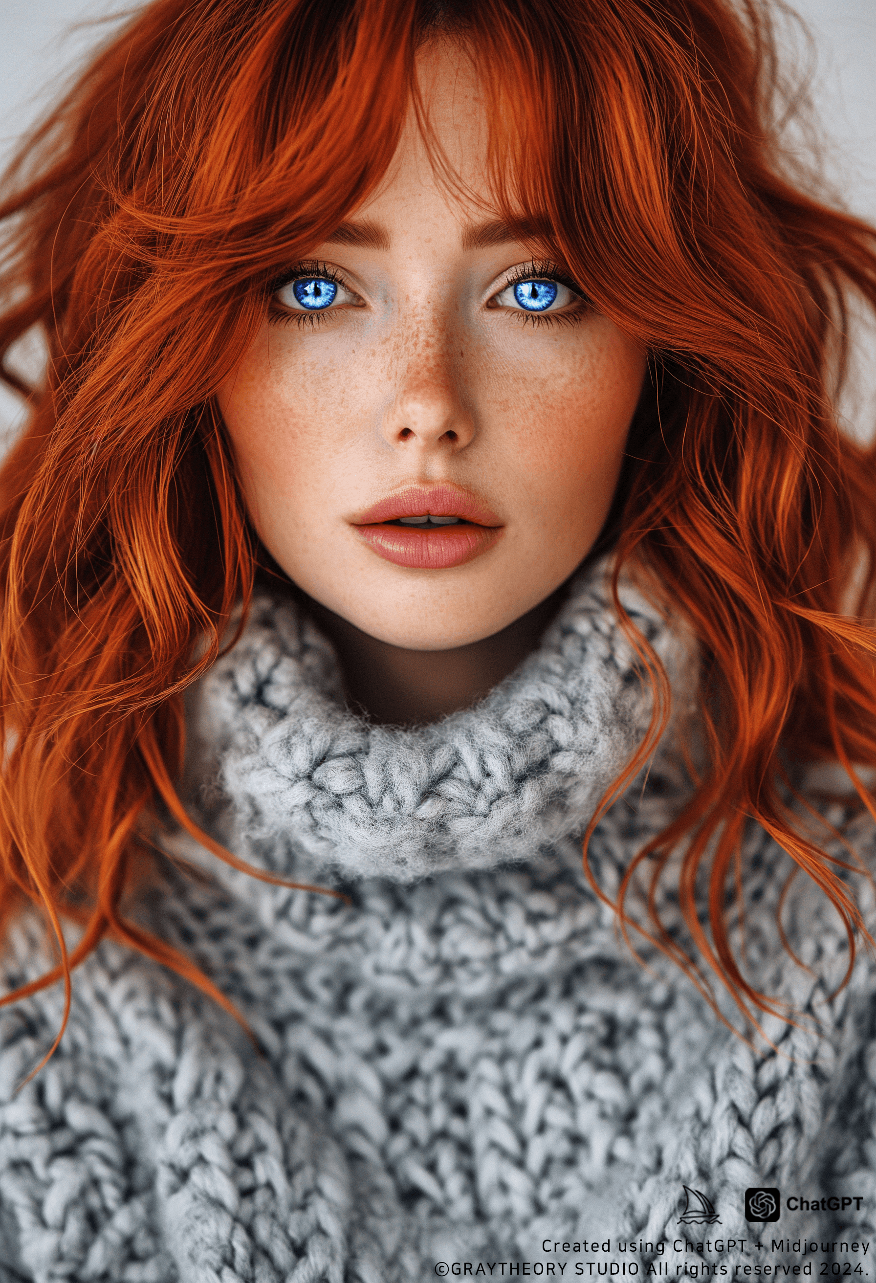AI generated: cover photo featuring a woman model, burgundy color hair, 300mm f/5. 8, light silver and white, opti...