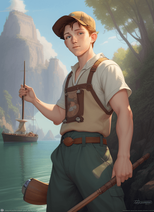 AI generated: cute fisherman tom holland, natural lighting, path traced, highly detailed, high quality, digital pa...