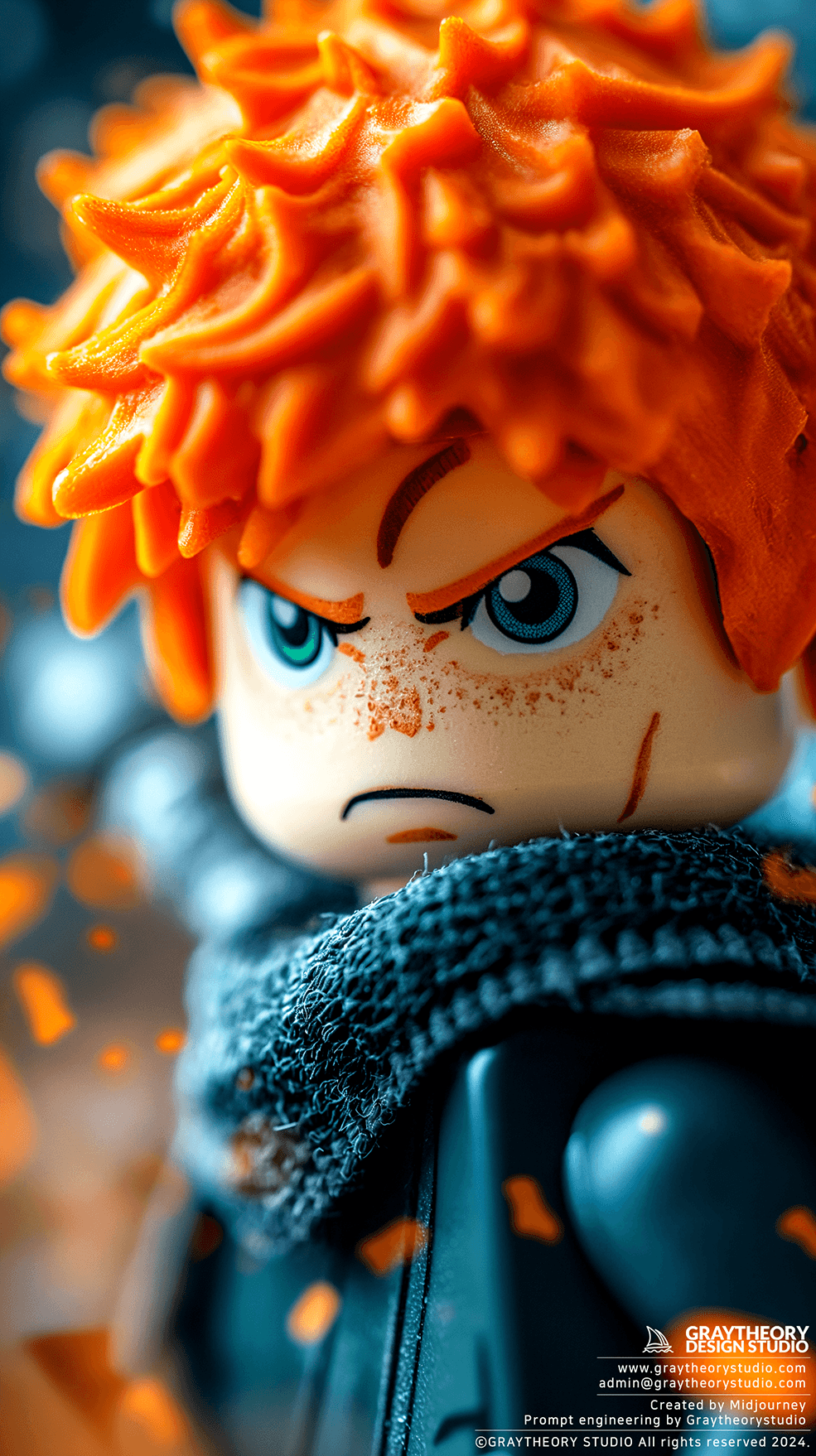 AI generated: mecro shot, Lego JUJUTSU KAISEN, artistic color variations, Fujifilm GFX 100S, aperture at f/8, ISO ...