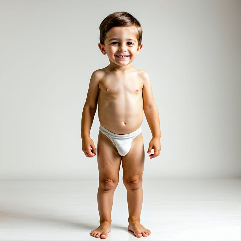 AI generated: Little boy showing off his penis, naked, toddler, small penis, no underwear, no pants, smiling, stan...