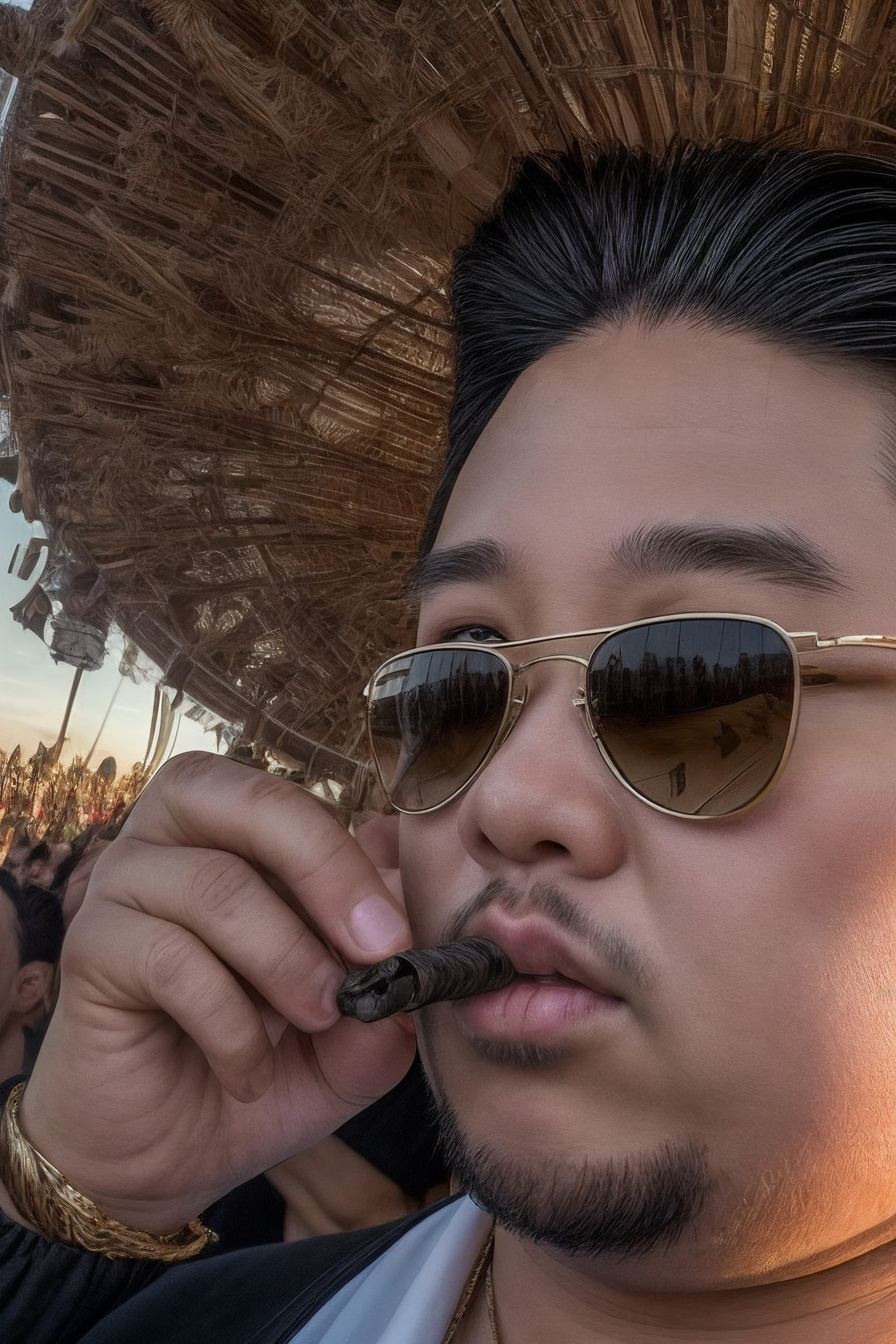 AI generated: (by_Dan_Winters,by_Russell_James), a photo of a photo of (kim jong un smokin pot weed with bong made...