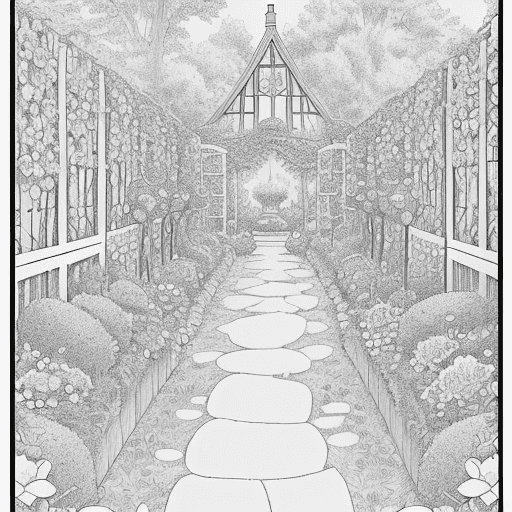 AI generated:  A Garden coloring page, A magical garden, a place where the beauty of roses was celebrated in all i...