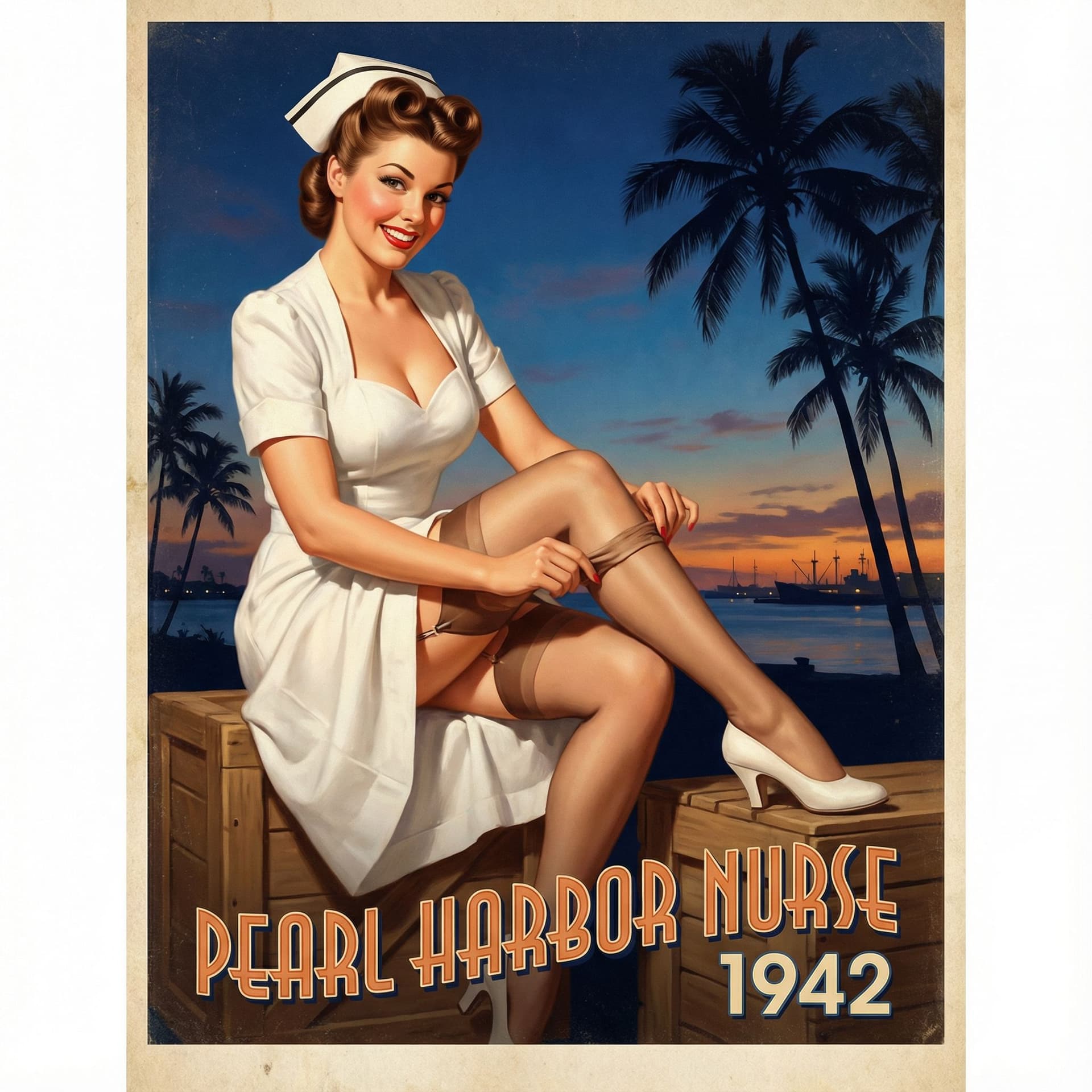 AI generated: PEARL HARBOR NURSE 1942 | Vargas & Elvgren Tribute | 8K Pin-Up Glamour A stunning WWII nurse in a st...