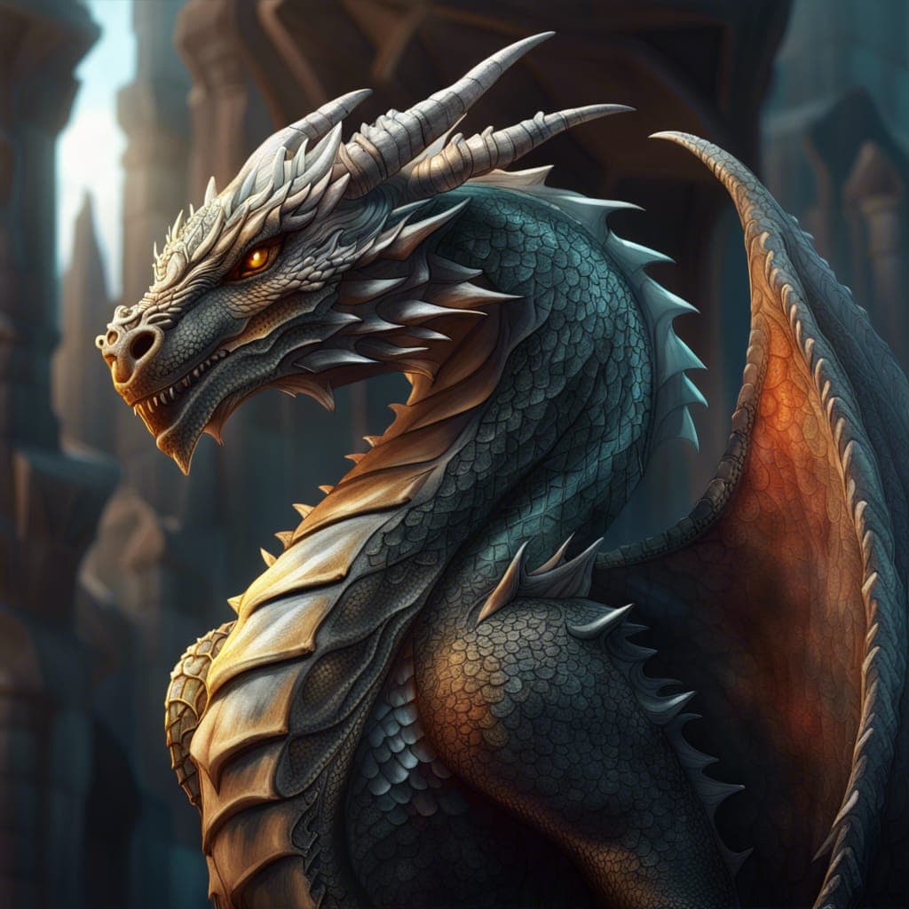 AI generated: A Dragon with a dragon lair background, full body dragon concept, dragon features, elegant, perfect ...
