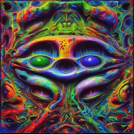 AI generated: Surrealistic painting of acid trip in the mind of schizophrenic patient. In the style of abstract ex...