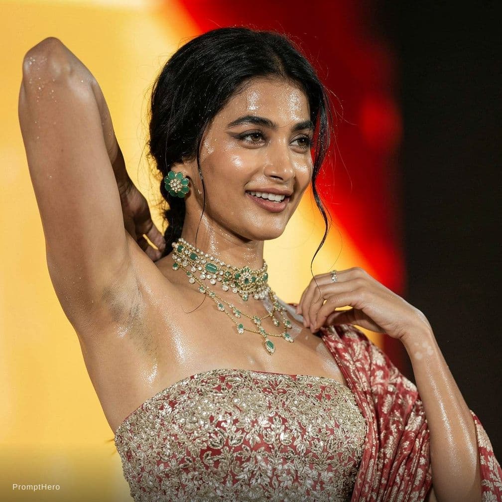 AI generated: Sweaty skin and hair and pose like licking armpit 