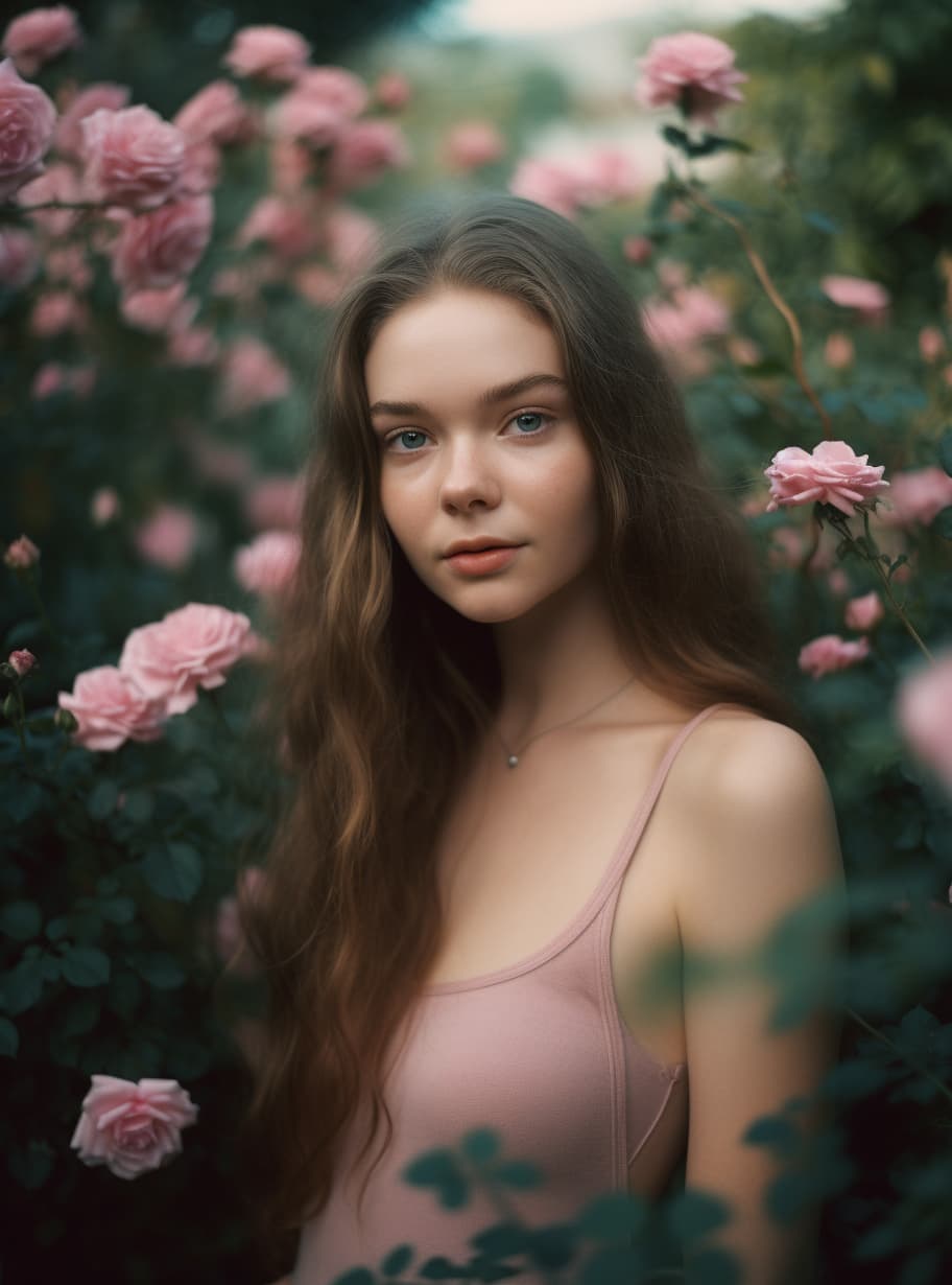 AI generated: 8k, RAW photo, Fujifilm, analog style ((full length photo)) of a 18 year old Kristine froseth in a l...