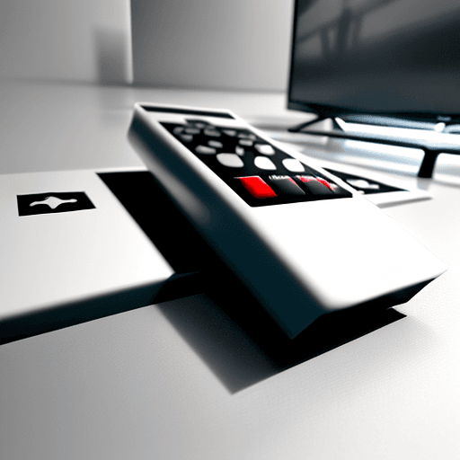 AI generated: 3 matte gray TV remotes, size of deck of cards, arranged in a grid, on a glossy white surface, hyper...