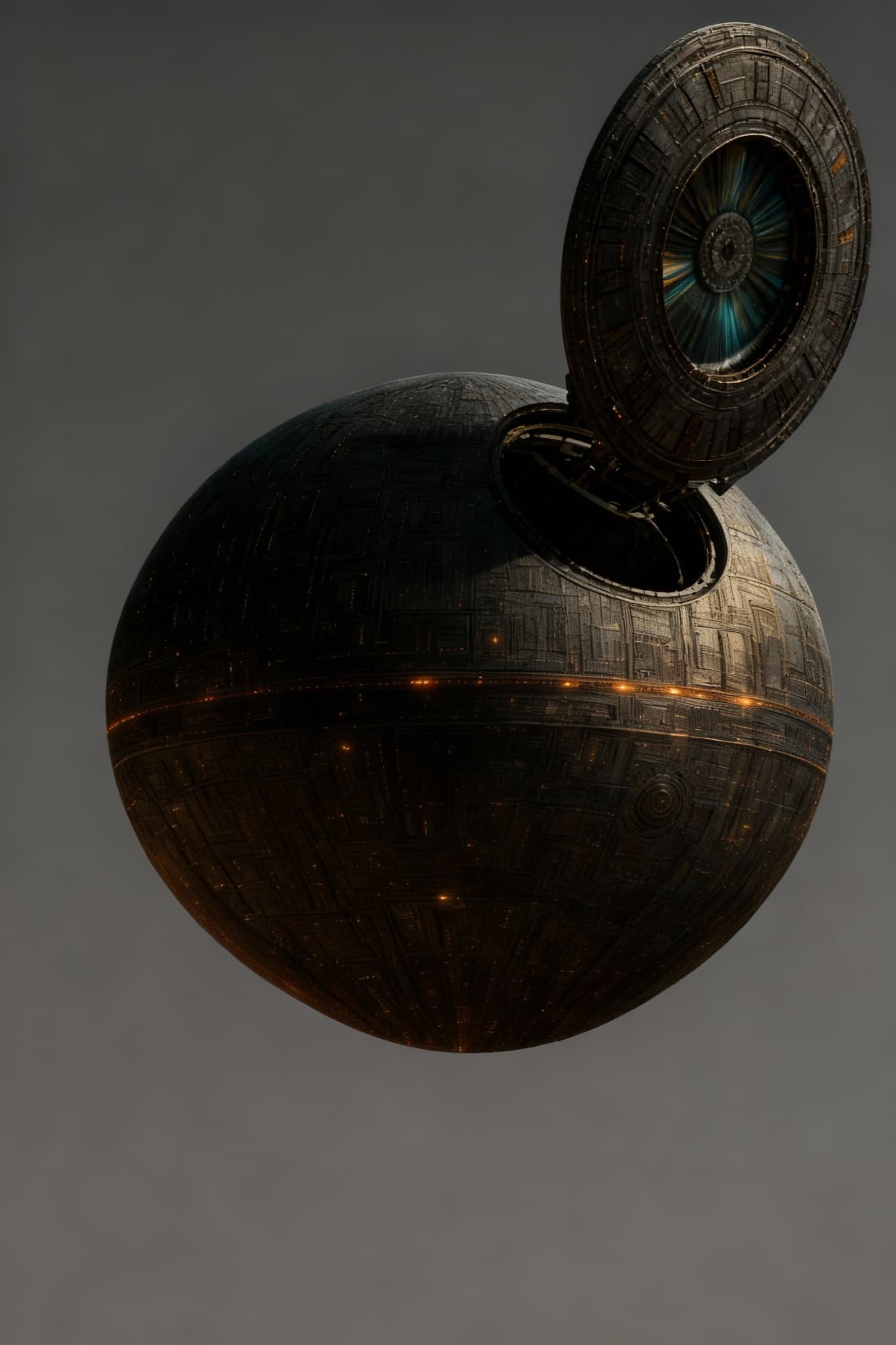 AI generated: The tri-circular area on the upper right is an Iris opening. Show it in an opening stage.