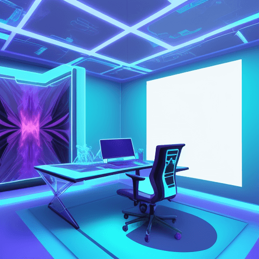 AI generated: Virtual futuristic 3 D corner resembling a digital art studio with floating canvases and image and f...