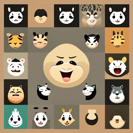 AI generated: Icons, set of icons, animal world, animals, various poses and movements, various emotions. Joy, Ange...