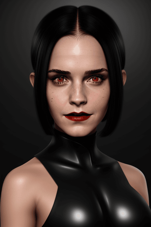 AI generated: Hyper realistic female sith (Emma Watson face) in black sith outfit, dark red lips, yellow eyes, bla...
