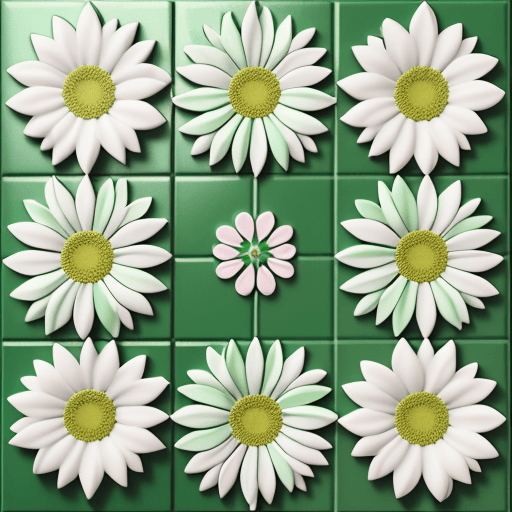 AI generated: 	3D white green pink daisies—tile—ar3:2