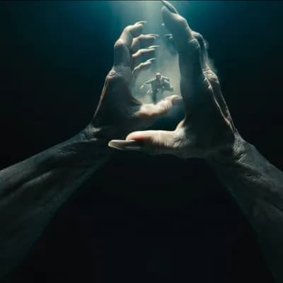 AI generated video: A mysterious colossal hand dropping figures into the abyss
